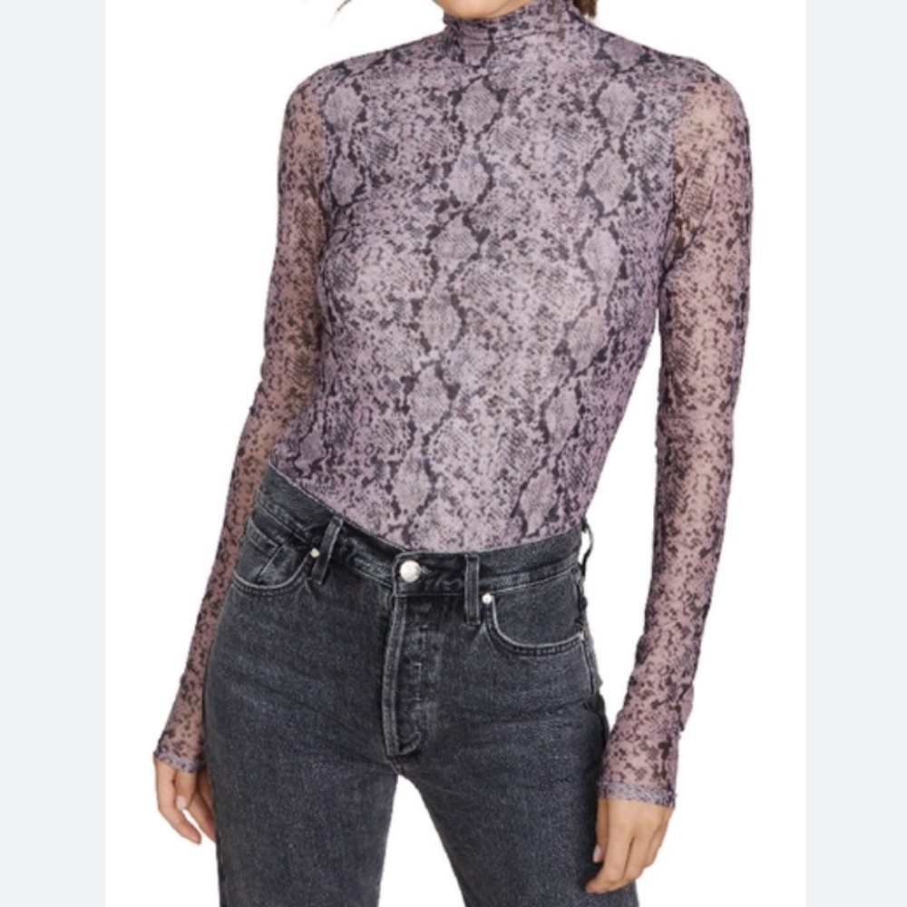 Cinq A Sept Purple Python Turtleneck Top Button K… - image 1